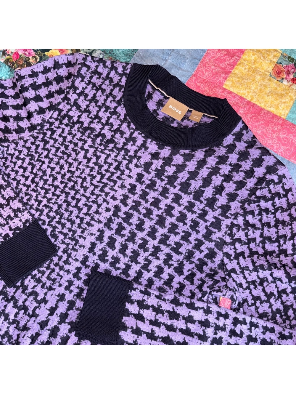 BOSS Hugo Boss $248 Favianna Wool Blend Sweater Purple and Black Womans XS